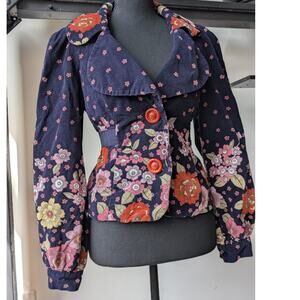 Anthropologie Floral Jacket Size 6 Structured Blazer Balloon Sleeve Boho 70s